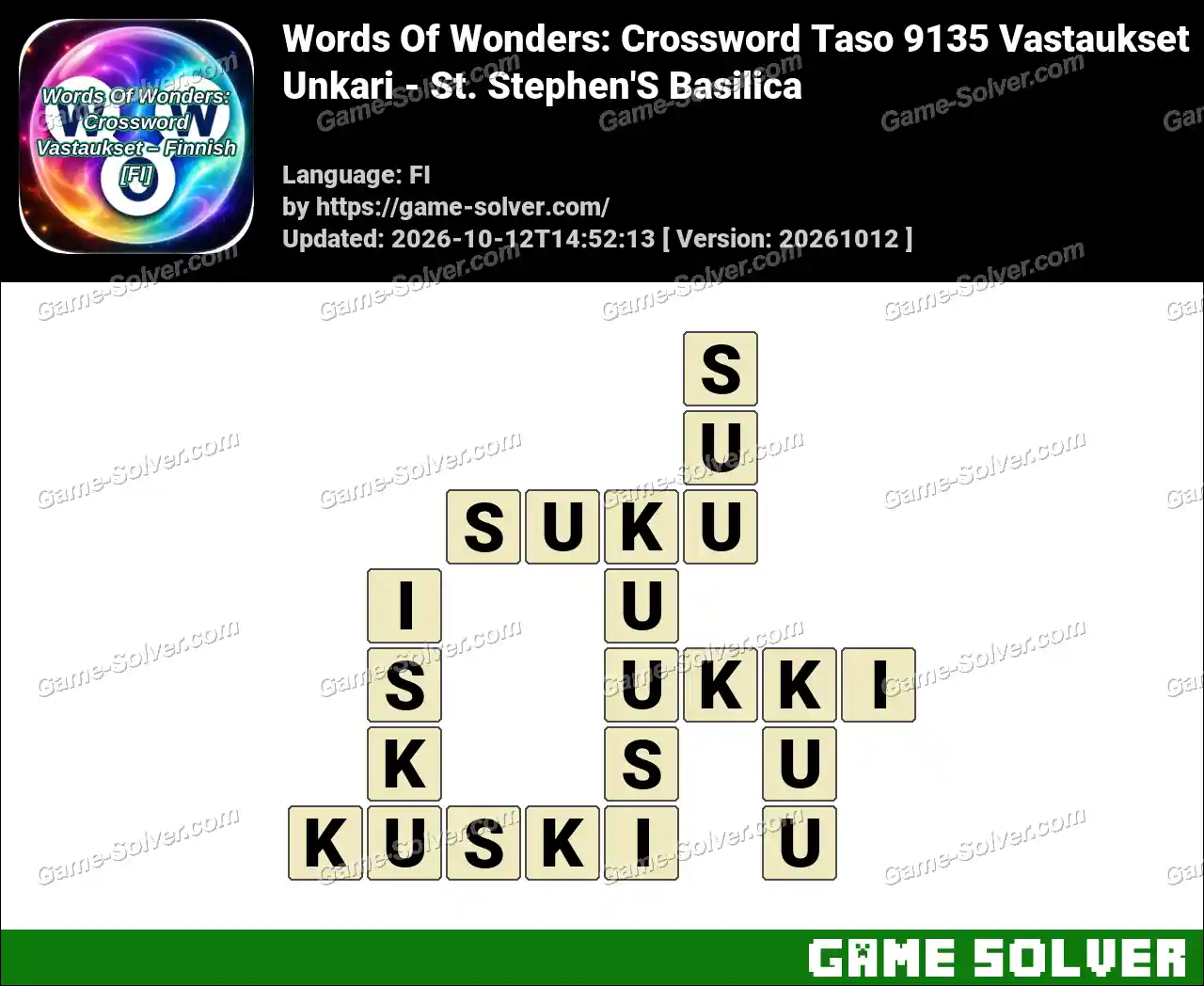 Words Of Wonders: Crossword Taso 9135 Vastaukset – Unkari – St. Stephen’S Basilica